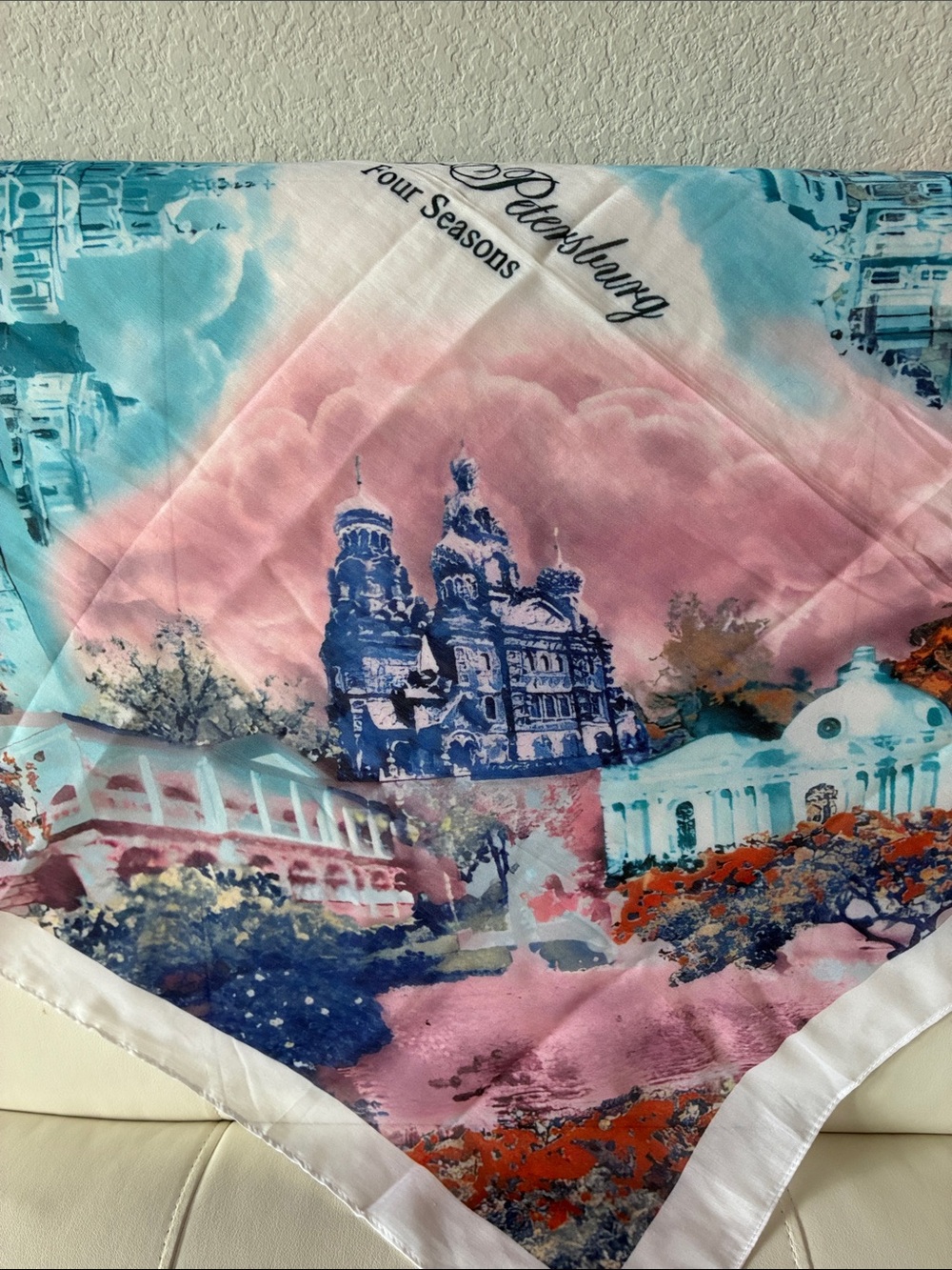 Nately Saint-Petersburg Four Season Scenic Print Bamboo Scarf Wrap - Teal Coral